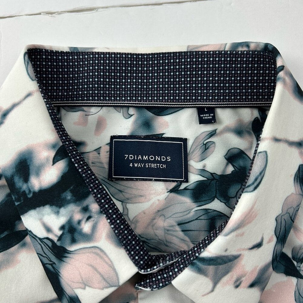 7 Diamonds 4 Way Stretch Shirt Mens Large Floral Short Sleeve Button Up - Picture 8 of 12